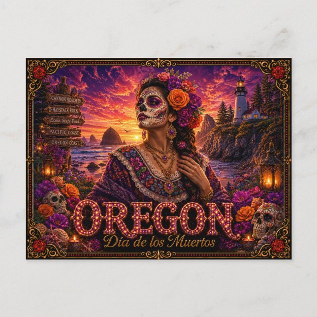 Oregon Día de los Muertos Retro Postcard (Front)