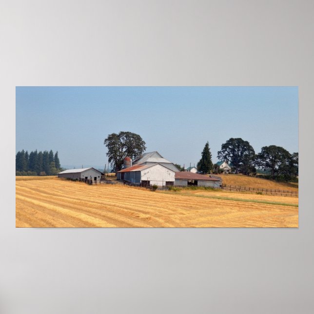 Oregon Farm and Harvested Wheat Field Poster (Front)
