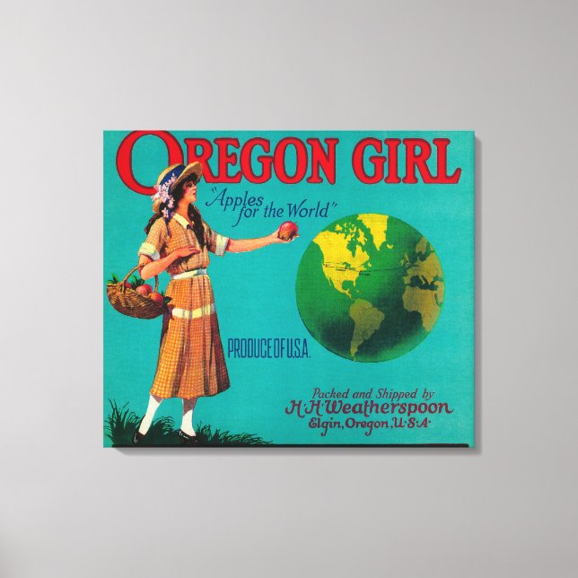 Oregon Girl Apple Crate LabelElgin, OR Canvas Print (Front)