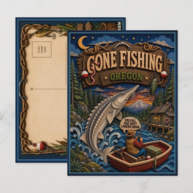 Oregon Gone Fishing White Sturgeon Postcard (Front/Back)
