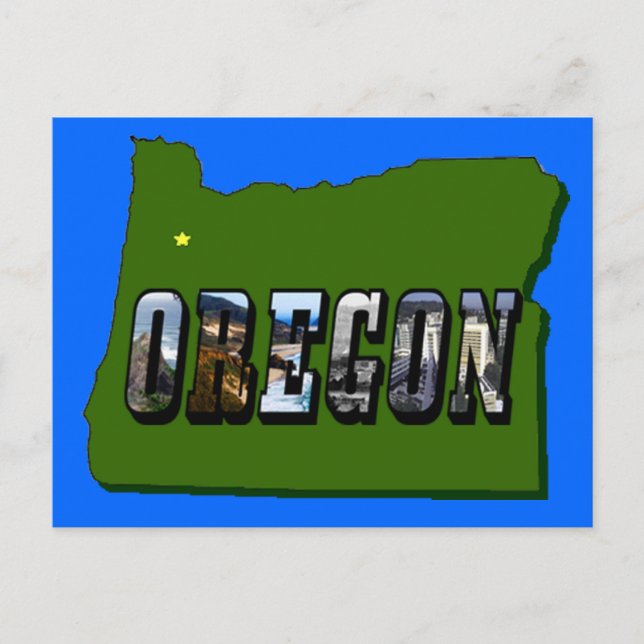 Oregon Map Outline and Picture Text Postcard (Front)