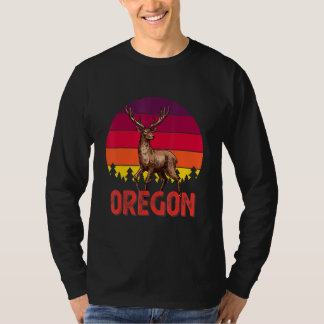 Oregon Mountain Deer Hunter Sunset Vintage Retro H T-Shirt