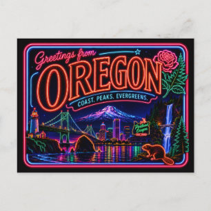 Oregon Neon State Retro Vintage Postcard
