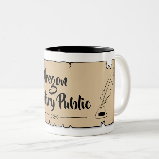 Oregon Notary Public Scroll Feather Quill Two-Tone Coffee Mug (Front Right)