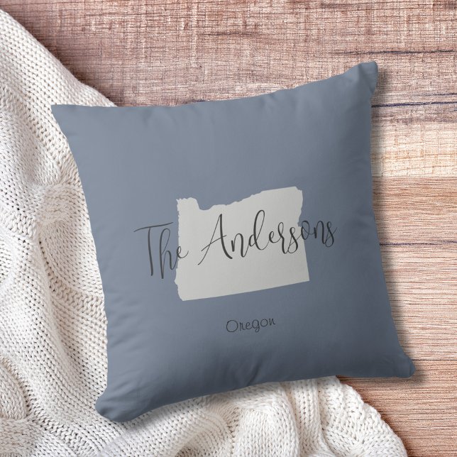 Oregon Outline Family Name Throw Pillow (Show pride for your state and personalize it!  "love makes this house a home in <your state>")