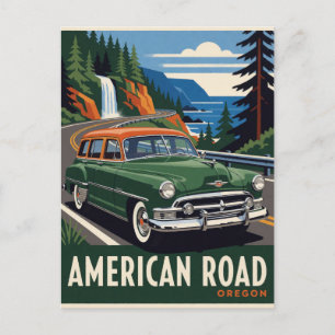 Oregon Road Classic Car Postcard