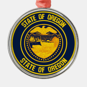 Oregon Round Emblem Metal Tree Decoration