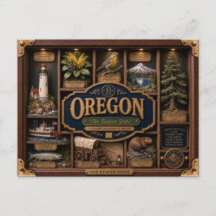 Oregon Shadow Box 3D Figurine State Postcard