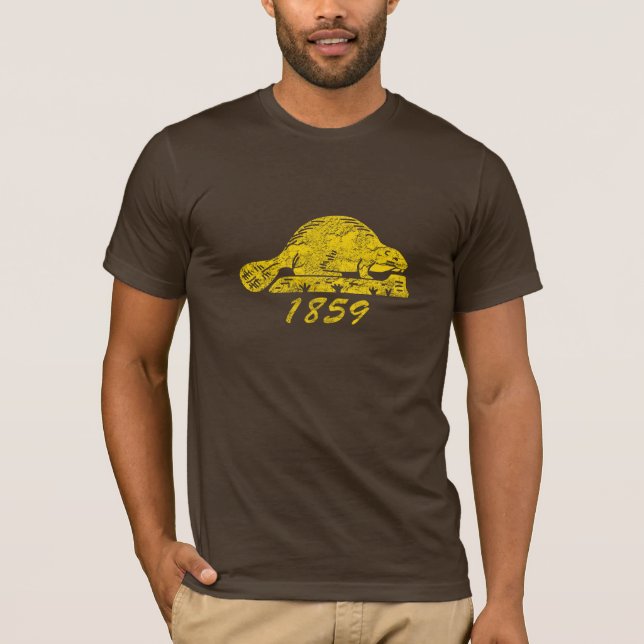 Oregon State Flag Grunge Beaver Brown T-Shirt (Front)