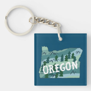 Oregon State Map Illustration Key Ring
