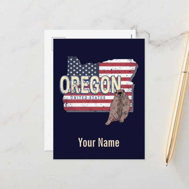 Oregon State United States Retro Map USA Souvenir Holiday Postcard (Front/Back In Situ)