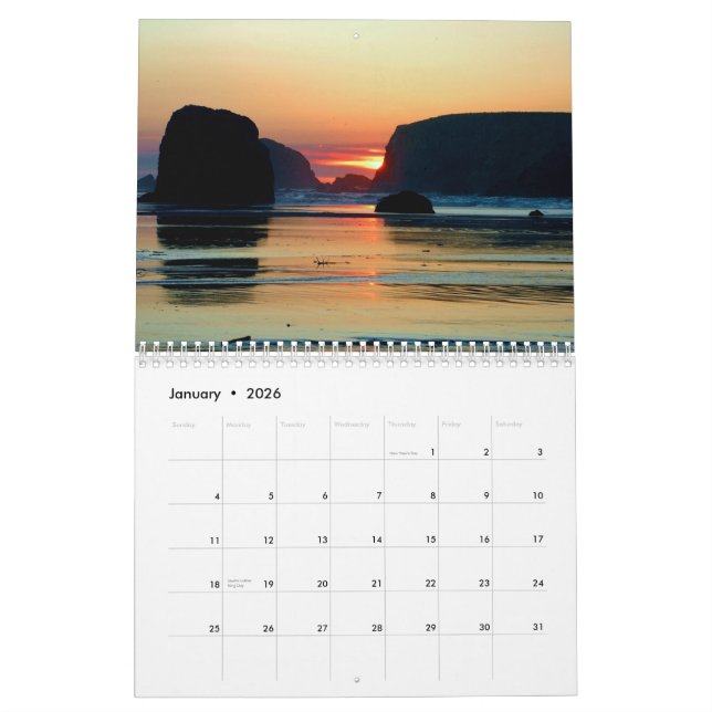 Oregon  Sunsets Calendar (Jan 2026)