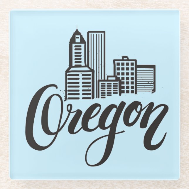 Oregon Typography Design Glass Coaster (Front)