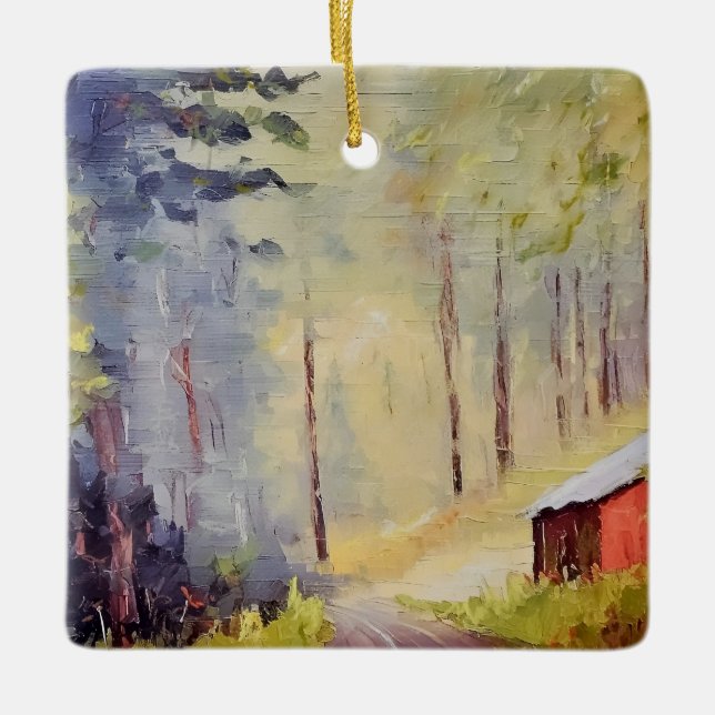 Oregon Valley Barn fine art ornament (Front)