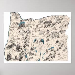 Oregon Vintage Picture Map Poster