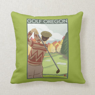 OregonGolf Scene Vintage Travel Poster Cushion