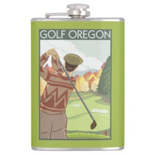 OregonGolf Scene Vintage Travel Poster Hip Flask