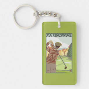 OregonGolf Scene Vintage Travel Poster Key Ring