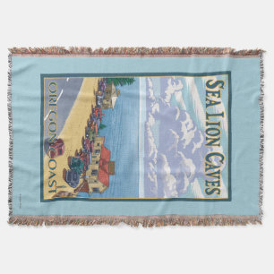 OregonSea Lion Caves Vintage Travel Poster Throw Blanket
