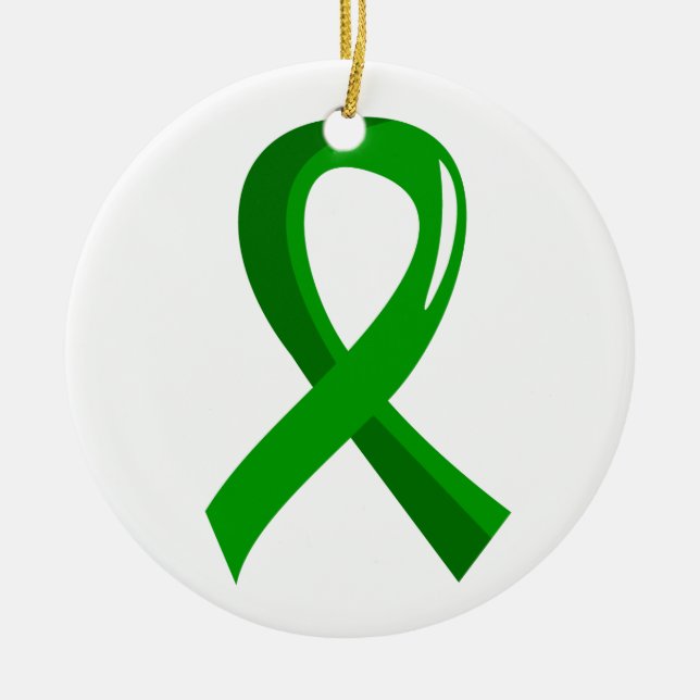 Organ Donation Green Ribbon 3 Ceramic Tree Decoration (Front)