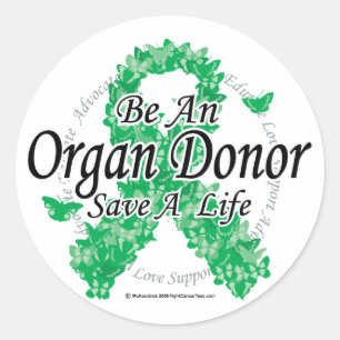 Organ Donor Ribbon of Butterflies Classic Round Sticker