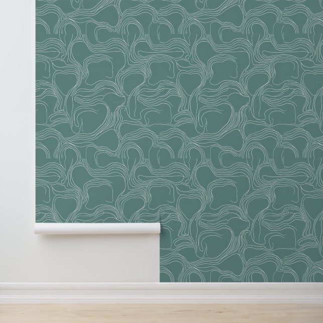 Organic Abstract Wavy Line Pattern in Teal Wallpaper (Application)