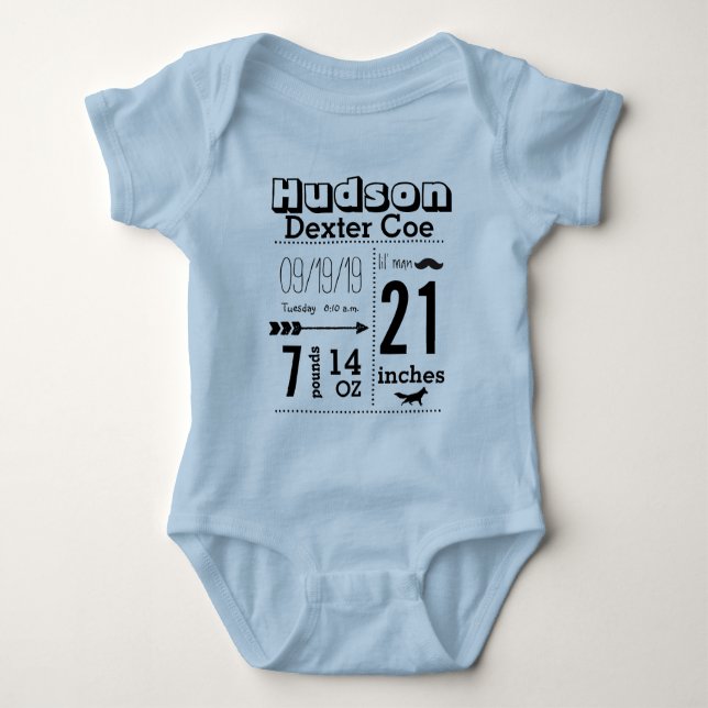 Organic Baby Boy Birth Record Lil' Man Moustache Bodysuit (Front)