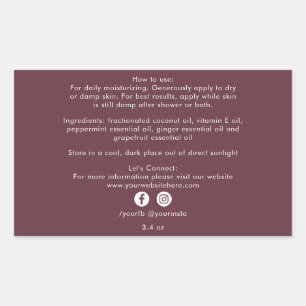 Organic Beauty Product Ingredients Burgundy Rectangular Sticker