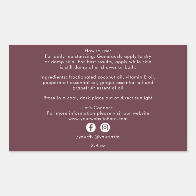 Organic Beauty Product Ingredients Burgundy Rectangular Sticker (Front)