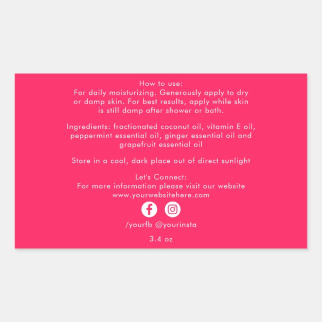 Organic Beauty Product Ingredients Diva Pink Rectangular Sticker (Front)