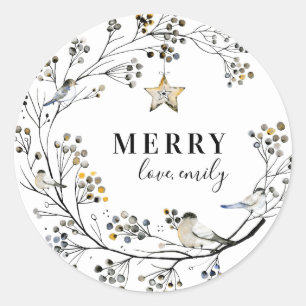 Organic Bird Christmas Holiday Round Sticker