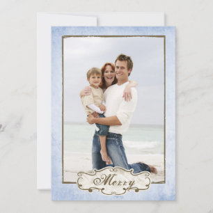 Organic Blue Grunge Double Sided Photo Holiday Card