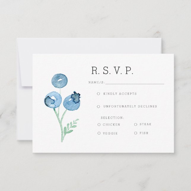 Organic Blueberry Trio Watercolor RSVP Card (Front)