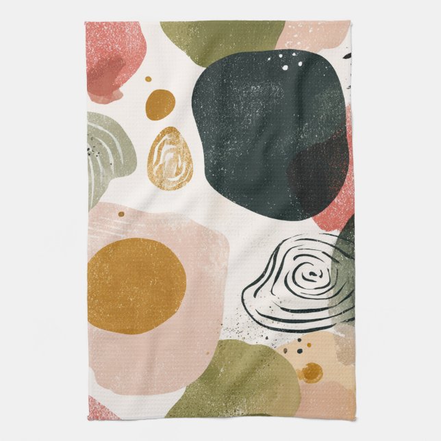 Organic Boho Abstract Pattern in Earthy Muted Tone Tea Towel (Vertical)