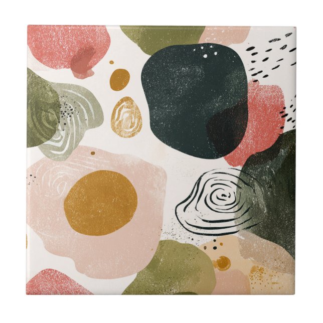Organic Boho Abstract Pattern in Earthy Muted Tone Tile (Front)
