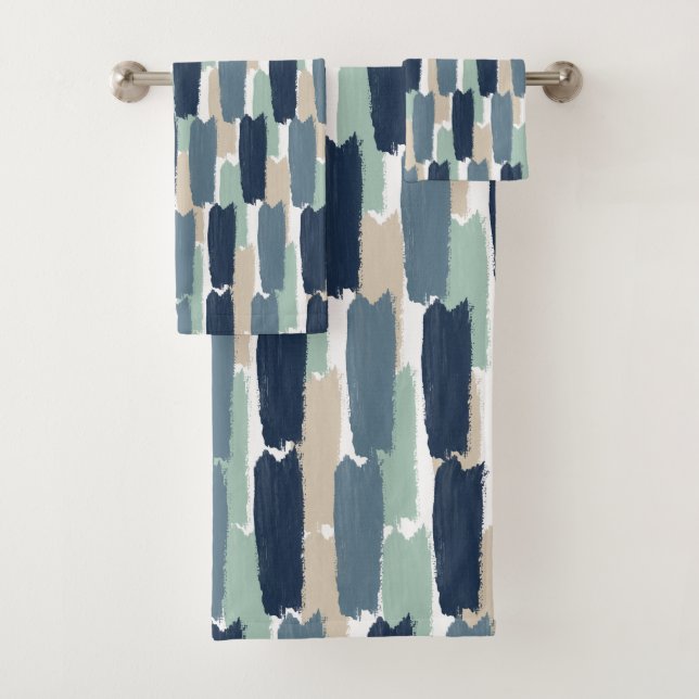 Organic Brushstroke Stripe Coastal Spa Bath Towel Set (Insitu)