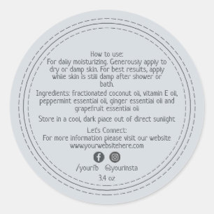 Organic Business Beauty Product Ingredients Blue Classic Round Sticker