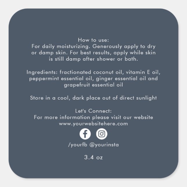 Organic Business Beauty Product Ingredients Blue Square Sticker (Front)