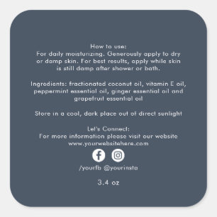 Organic Business Beauty Product Ingredients Blue Square Sticker