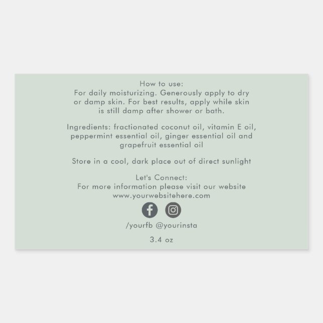 Organic Business Beauty Product Ingredients Green Rectangular Sticker (Front)