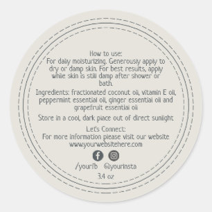 Organic Business Beauty Product Ingredients Grey Classic Round Sticker