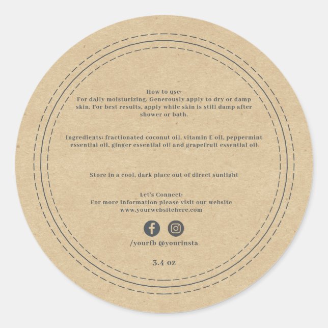 Organic Business Beauty Product Ingredients Kraft  Classic Round Sticker (Front)