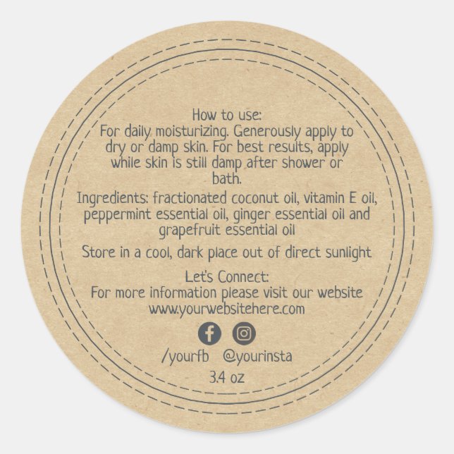 Organic Business Beauty Product Ingredients Kraft  Classic Round Sticker (Front)