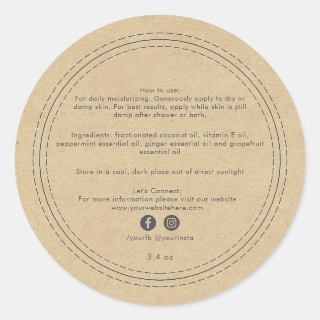 Organic Business Beauty Product Ingredients Kraft  Classic Round Sticker (Front)
