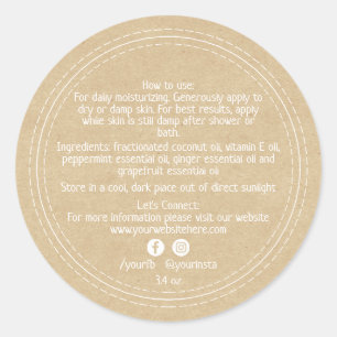 Organic Business Beauty Product Ingredients Kraft  Classic Round Sticker