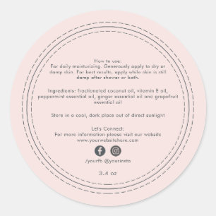 Organic Business Beauty Product Ingredients Pink Classic Round Sticker