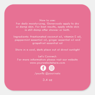 Organic Business Beauty Product Ingredients Pink Square Sticker