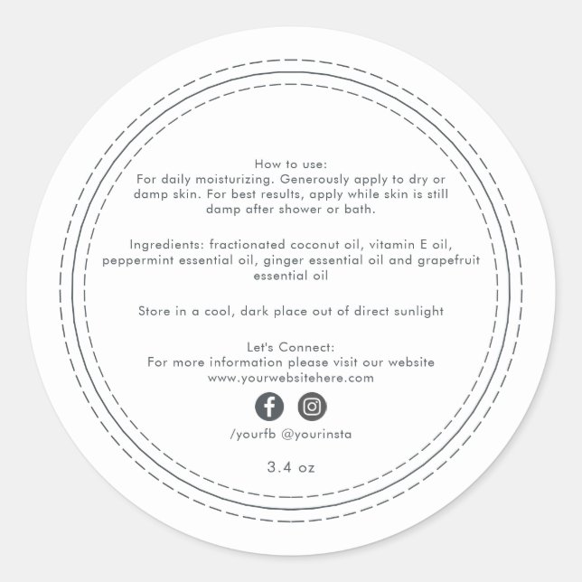 Organic Business Beauty Product Ingredients White Classic Round Sticker (Front)