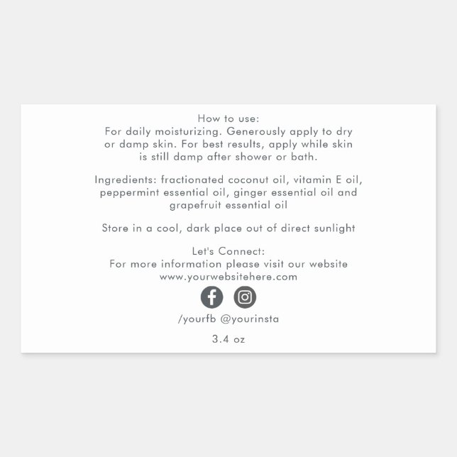 Organic Business Beauty Product Ingredients White Rectangular Sticker (Front)
