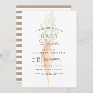 Organic Carrot Veggie Watercolor Baby Shower Invitation